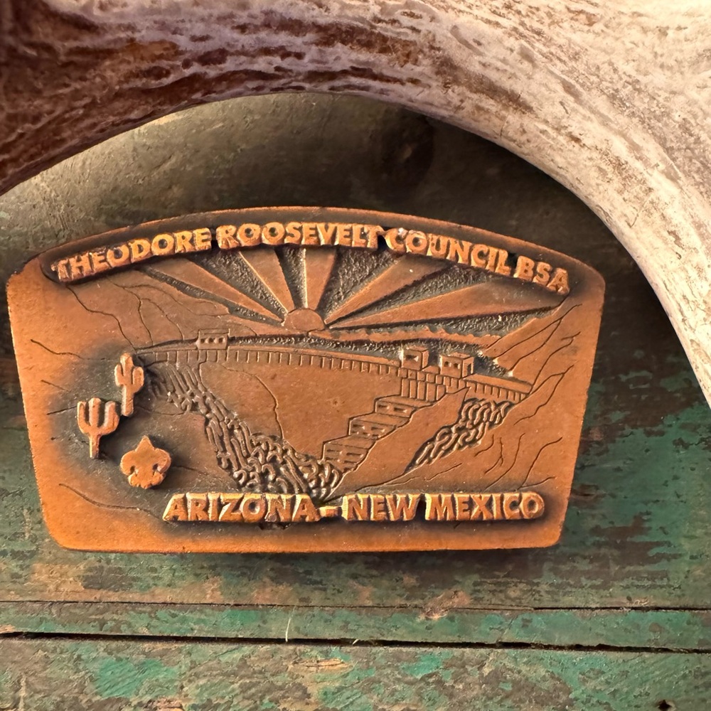 Theodore Roosevelt Council BSA Copper Belt Buckle - Arizona New Mexico
